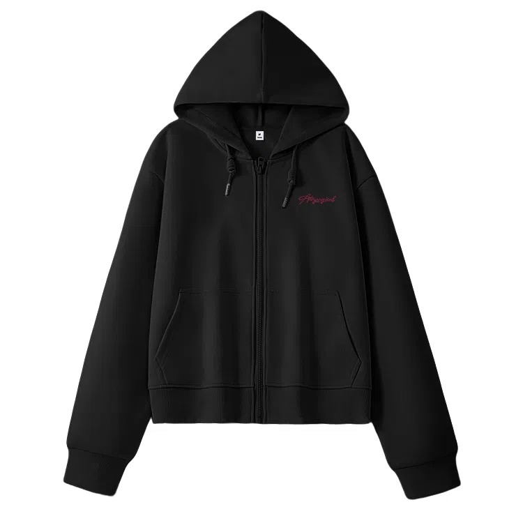 棉致 字母简约休闲学院风舒适通勤百搭柔软短款宽松落肩挺括抗皱拉链开衫贴袋连帽卫衣 女款