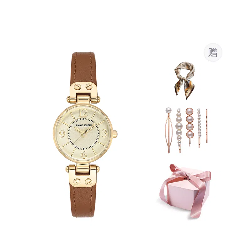 安妮克莱因 腕表 石英机芯 牛皮表带 白色表盘 女表 商务休闲