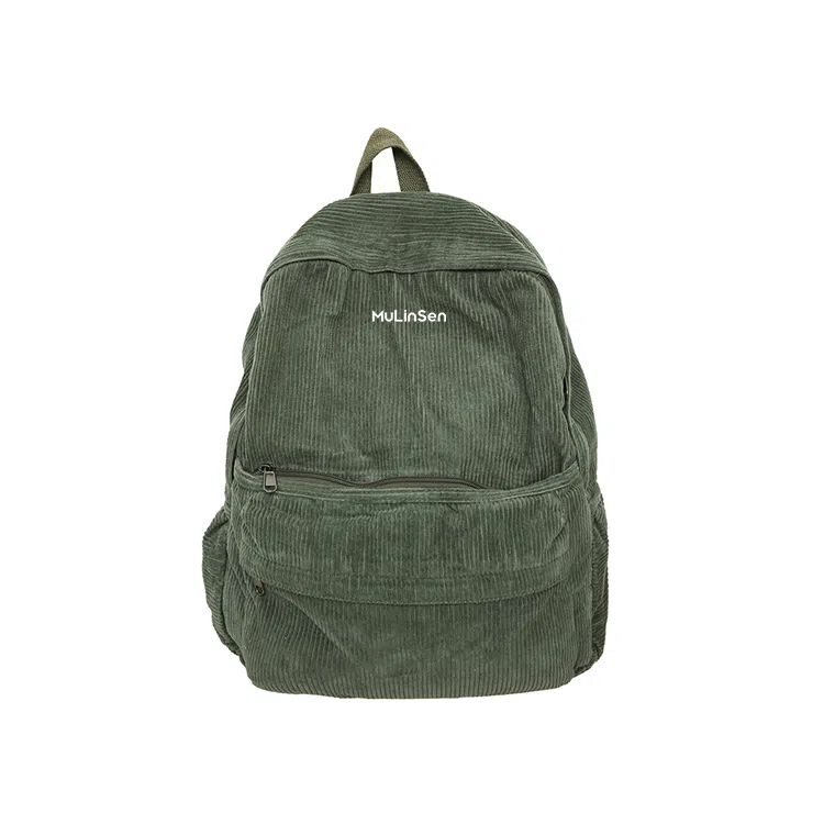 木林森 纯色大容量上课通勤时尚百搭 灯芯绒 双肩包 男女同款情侣款 白色/黑色/绿色/棕色