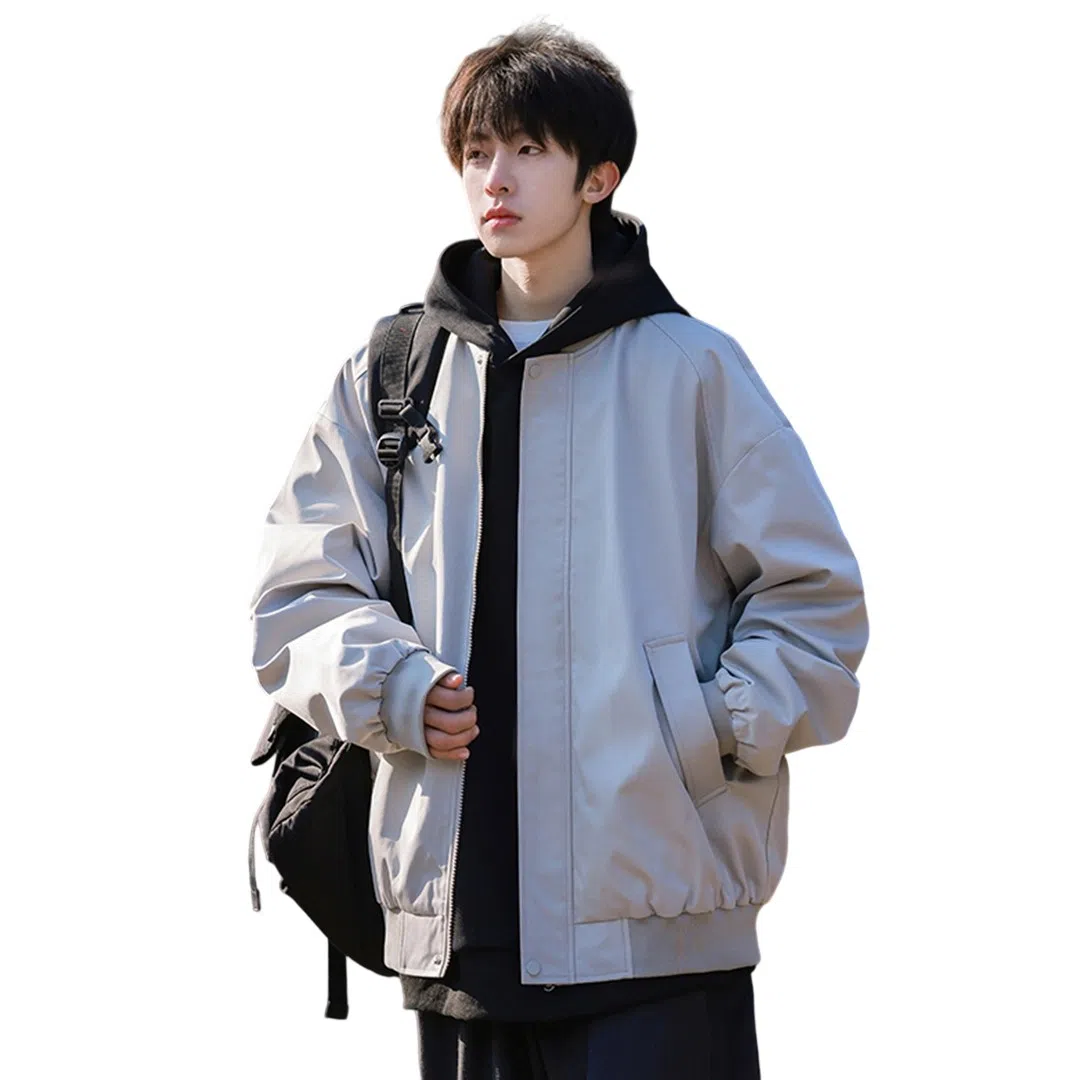 顶峰保罗 美式飞行纯色棒球领无性别主义直筒上衣外套宽松大码休闲百搭潮牌简约时尚痞帅长袖夹克 男女同款