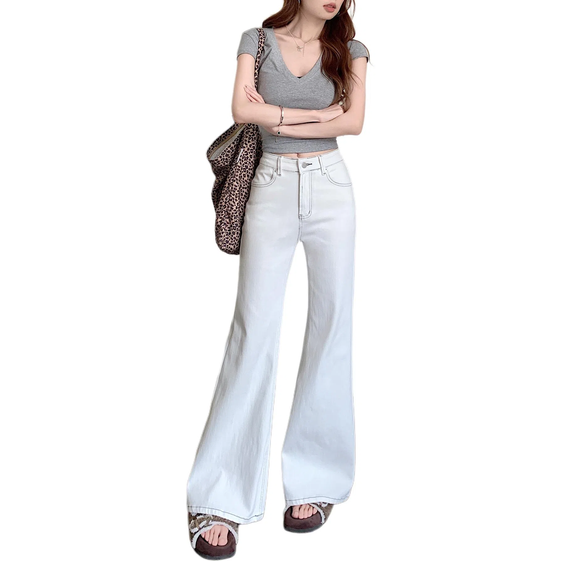 黛尔佳人 设计感拖地简约裤子牛仔裤 女款