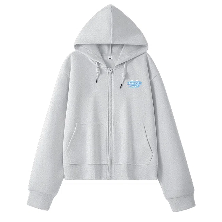 棉致 笔刷字母简约休闲学院风舒适通勤百搭柔软短款宽松落肩挺括抗皱拉链开衫贴袋连帽卫衣 女款