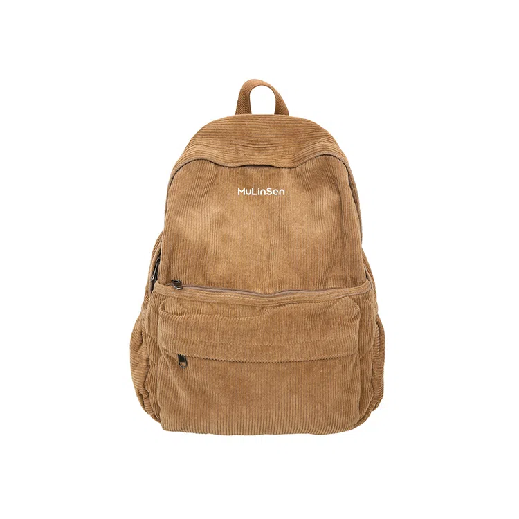 木林森 纯色大容量上课通勤时尚百搭 灯芯绒 双肩包 男女同款情侣款 白色/黑色/绿色/棕色