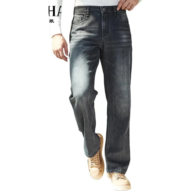 古鲨 时尚阔腿水洗高级牛仔裤 男款