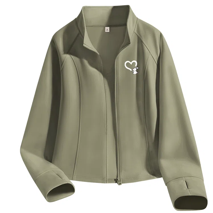 棉致 爱心白兔简约纯色修身短款细腻柔软时尚舒适学院风创意鱼骨分割线立领开衫插肩夹克 女款