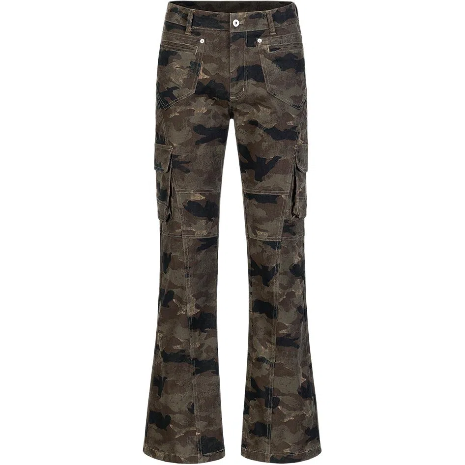 顶峰保罗 美式复古迷彩多口袋工装无性别主义微喇阔腿街头低腰高街伐木弹力长裤宽松百搭嘻哈休闲裤 男女同款