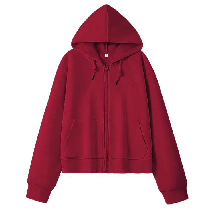 棉致 字母简约休闲学院风舒适通勤百搭柔软短款宽松落肩挺括抗皱拉链开衫贴袋连帽卫衣 女款