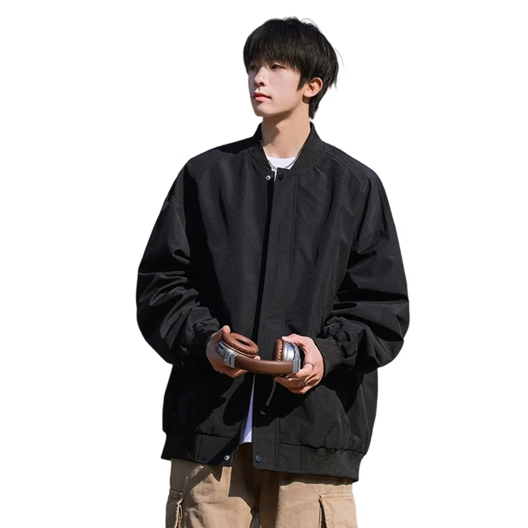 顶峰保罗 美式飞行纯色棒球领无性别主义直筒上衣外套宽松大码休闲百搭潮牌简约时尚痞帅长袖夹克 男女同款