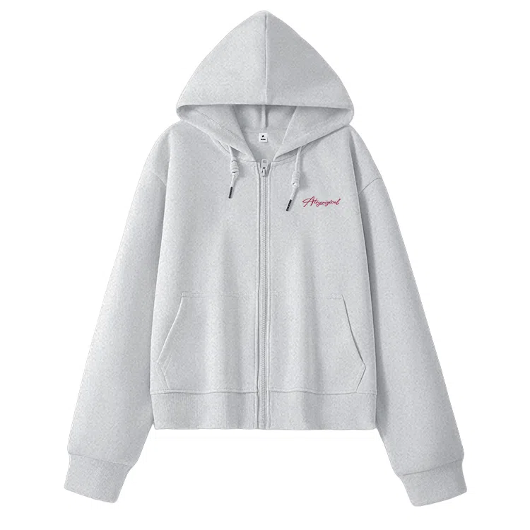 棉致 字母简约休闲学院风舒适通勤百搭柔软短款宽松落肩挺括抗皱拉链开衫贴袋连帽卫衣 女款