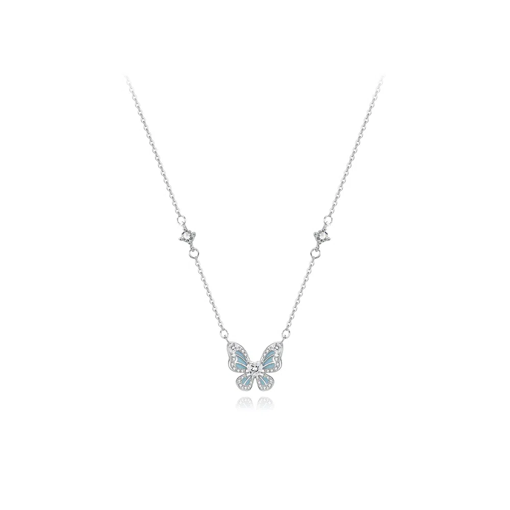 【纯银999】 六桂福珠宝 蝴蝶 小众设计百搭经典高级感学生日常精致简约时尚轻奢约会通勤温柔气质可调节锁骨链#好运 足银 项链 女款