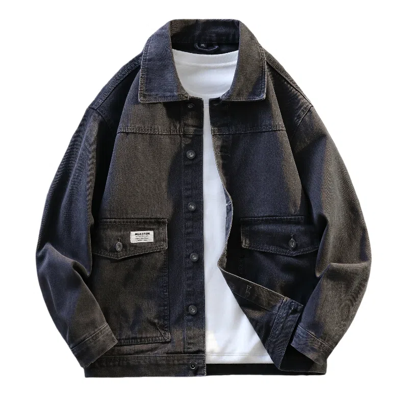 【dme】 美式高街复古水洗口袋翻领单排扣落肩长袖牛仔外套 男女同款