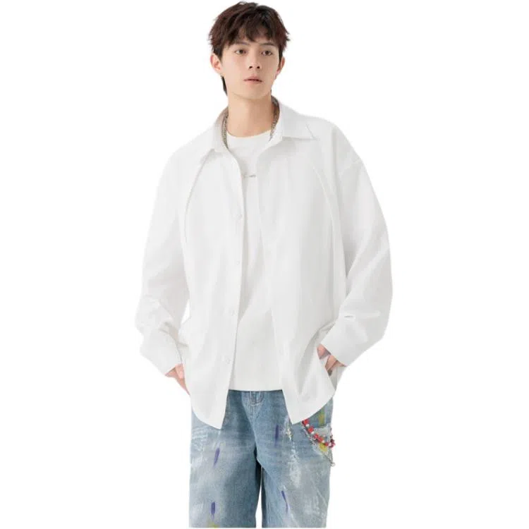 北极绒 纯色简约时尚百搭复古宽松衬衫 男款