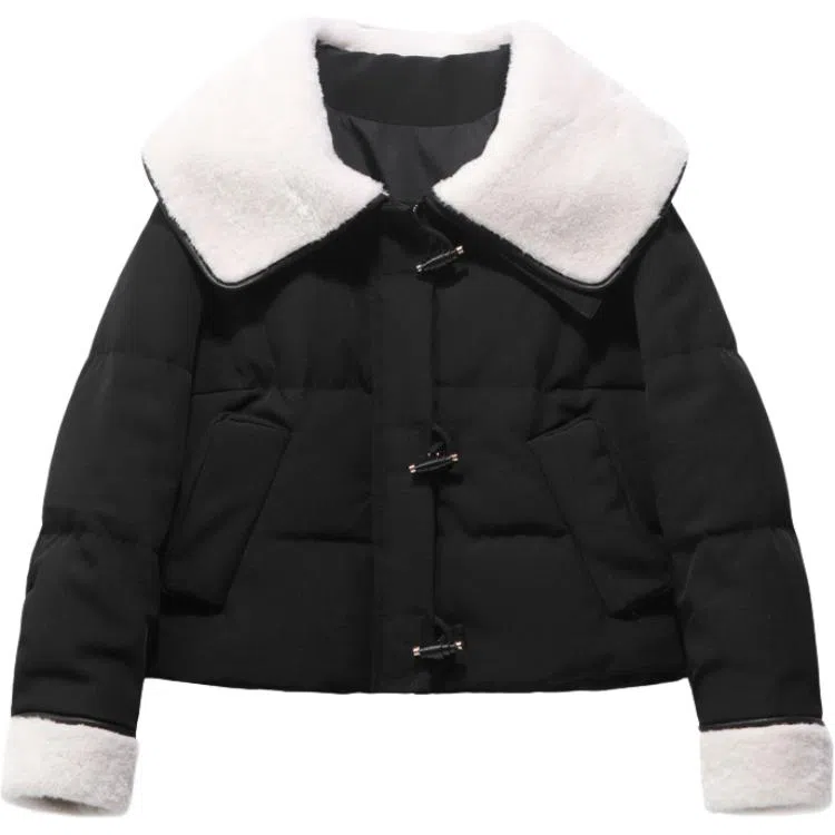 柏黛妃 韩系娃娃领牛角扣糖果色保暖棉服 女款