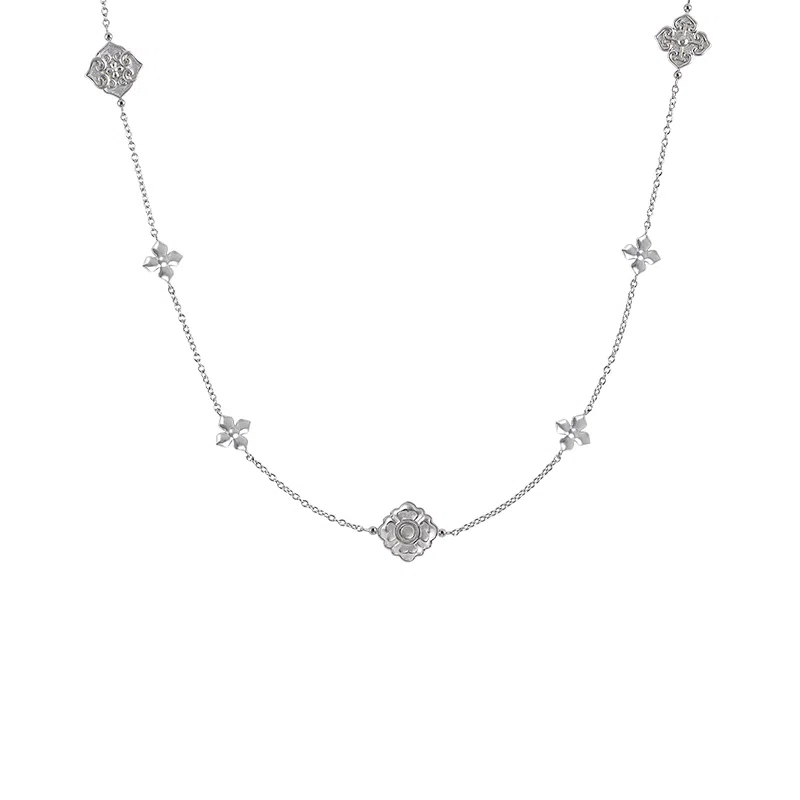 合璧 五花柿蒂纹样 银镀金 项链 女款