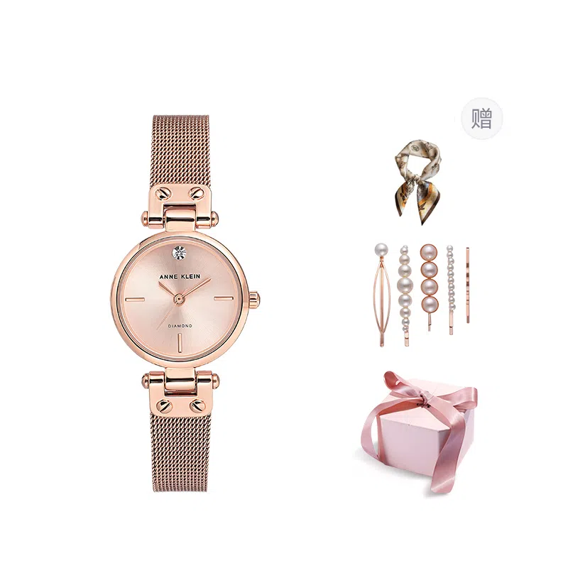 安妮克莱因 腕表 石英机芯 合金不锈钢表带 银色表盘 女表 商务休闲