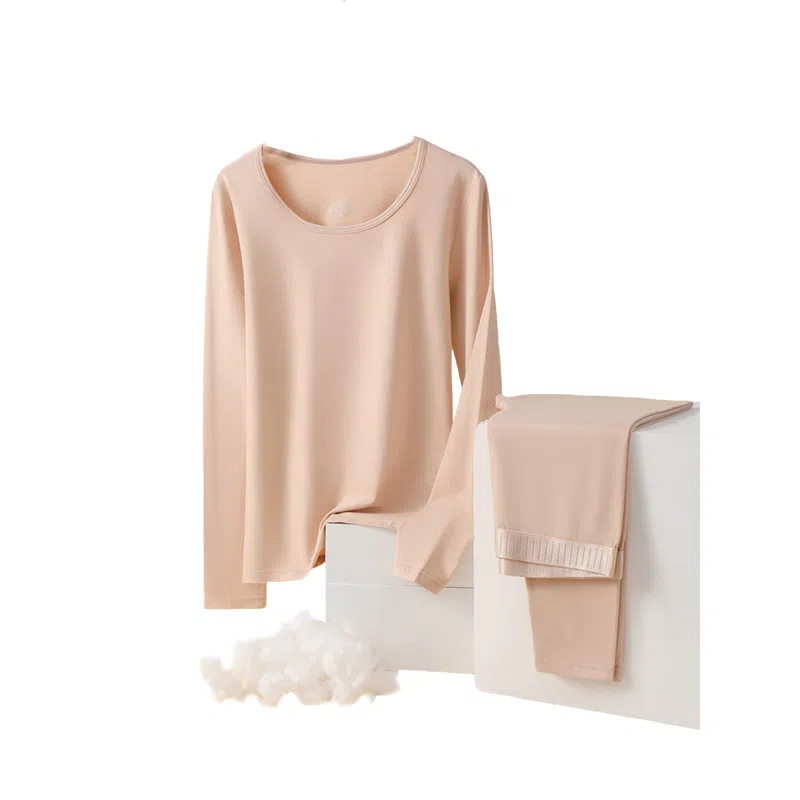 欧迪芬 简约舒适秋衣秋裤新疆纯棉柔软亲肤蓄热锁温圆领冬季薄款修身打底保暖套装 女款