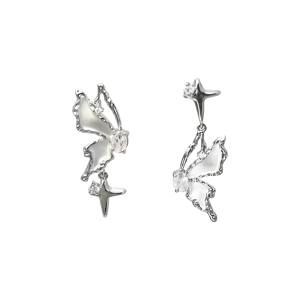 饰伴 锡箔蝶影 不对称蝴蝶小众设计 精致高级 日常百搭 #好运 合金 耳钉 女款