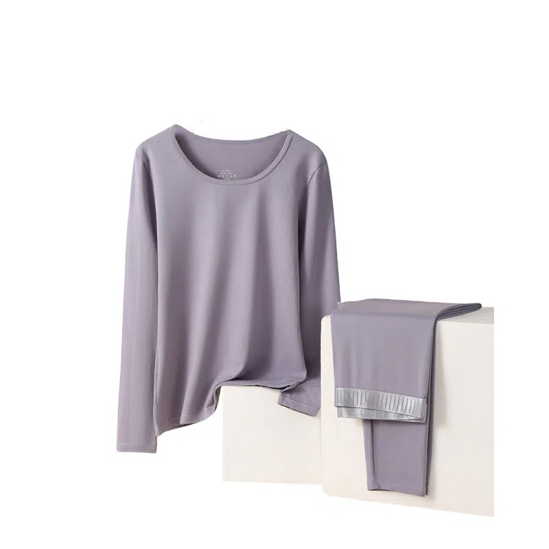 欧迪芬 简约舒适秋衣秋裤新疆纯棉柔软亲肤蓄热锁温圆领冬季薄款修身打底保暖套装 女款