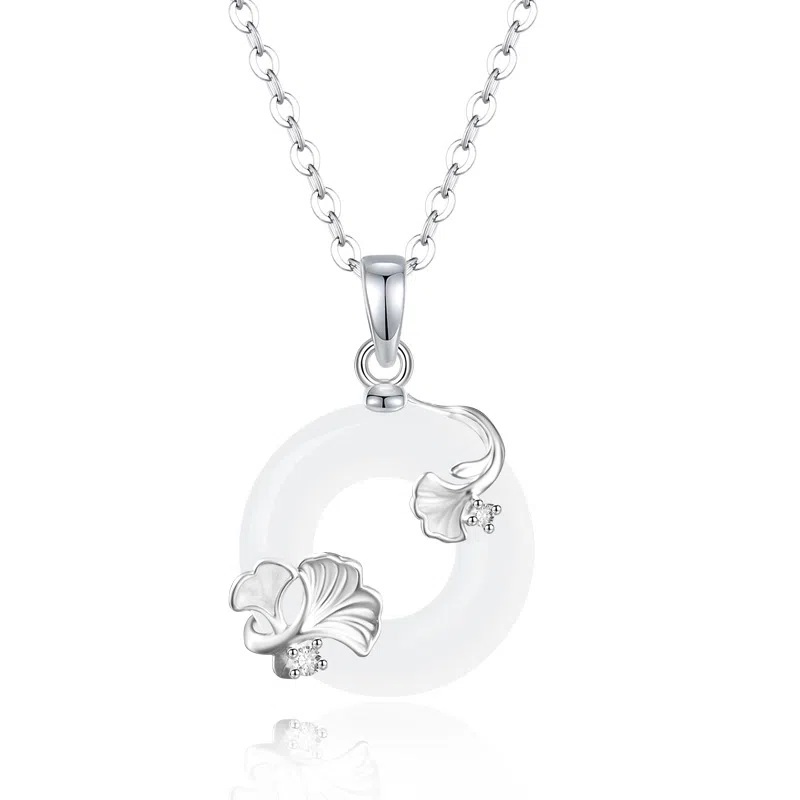 【三生有杏|999足银|夜光】 银千惠 新中式小杏运平安扣国风纯银小确杏闪锆锁骨链 简约轻奢平安纳福招财转运事业学业顺利 玉髓 项链 女款