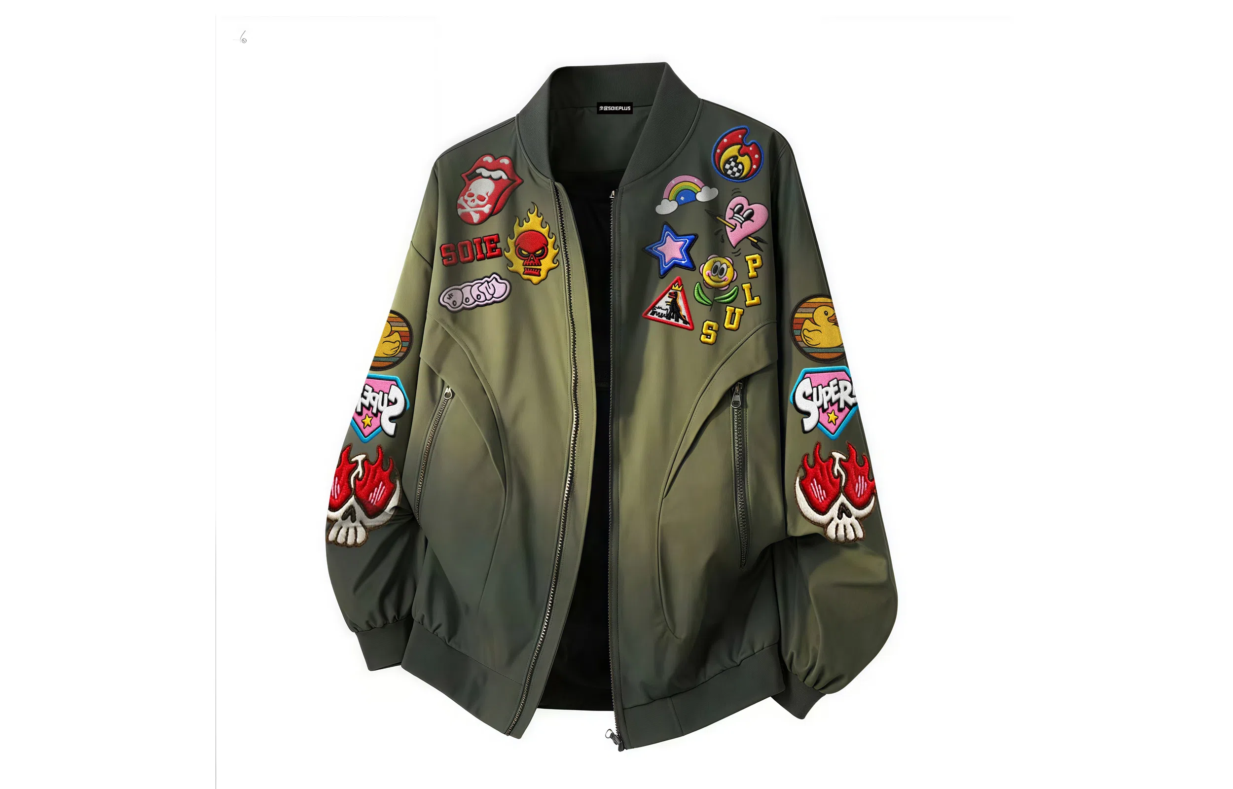 SOIEPLUS Vintage Streetwear Patchwork Jacket