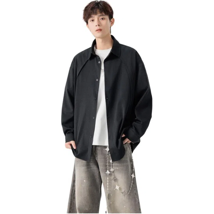 北极绒 纯色简约时尚百搭复古宽松衬衫 男款