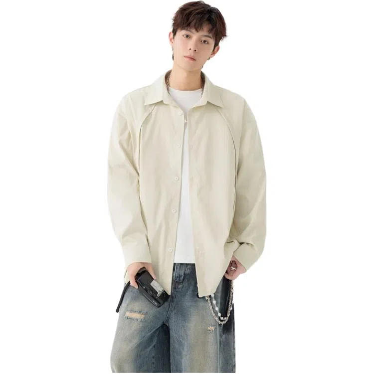 北极绒 纯色简约时尚百搭复古宽松衬衫 男款