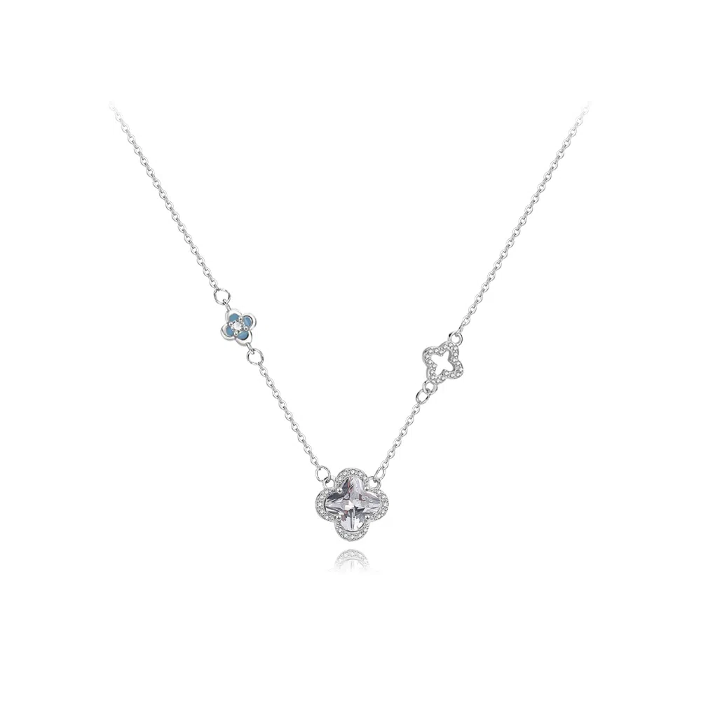 【纯银999】 六桂福珠宝 星光四叶草 经典百搭小众设计学生日常高级感简约精致轻奢转运约会通勤温柔气质可调节锁骨链 足银 项链 女款