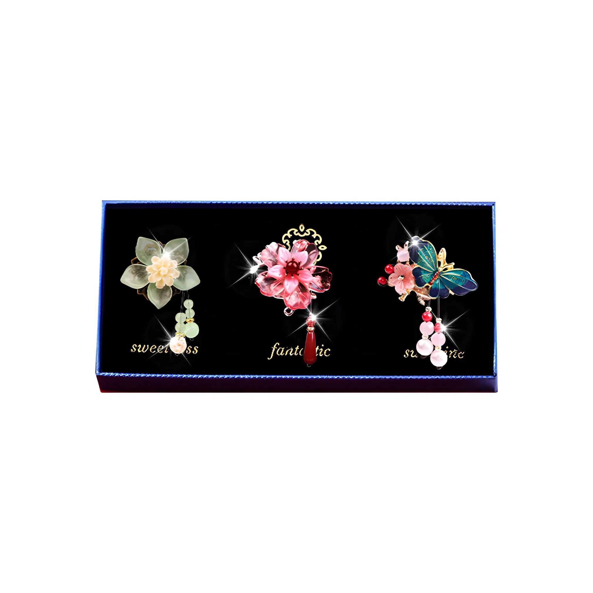 妖娆猫 古风星期套装日常通勤发饰高级感发饰扎马尾小皮筋头花优雅时尚造型金属蝶恋花发圈三件套 合金 头绳 女款