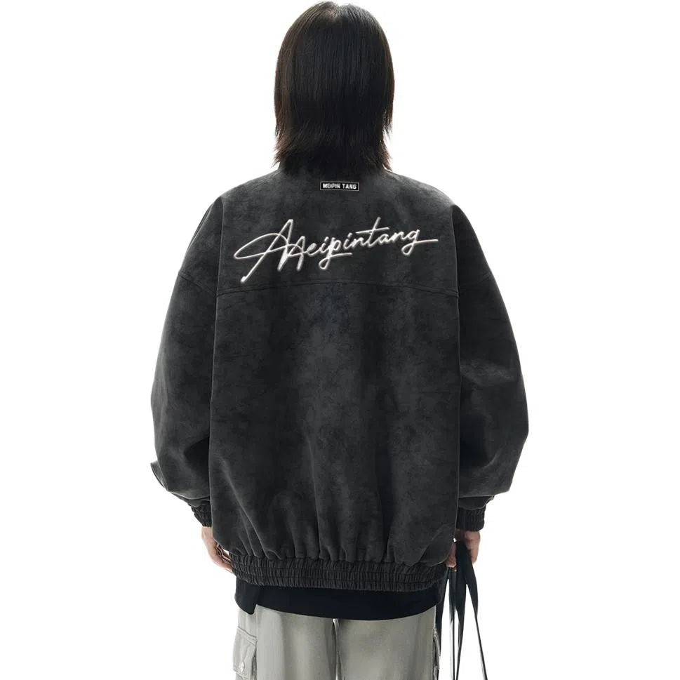 MEIPIN TANG Retro Logo Leather Jacket