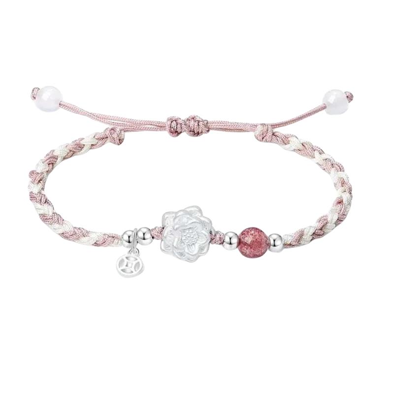 【999纯银 】 色菲尔 新中式莲莲招财 小众设计小清新招财纳福转运珠事业顺利上岸时尚日常通勤百搭可调节#好运 织物 手绳 男女同款情侣款