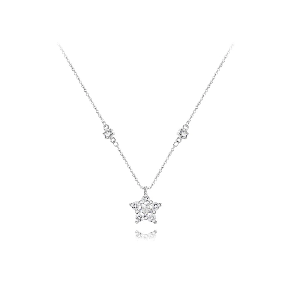 【纯银999】 六桂福珠宝 星光闪耀 小众设计经典百搭学生日常高级感简约精致轻奢转运约会通勤温柔气质可调节 足银 项链 女款