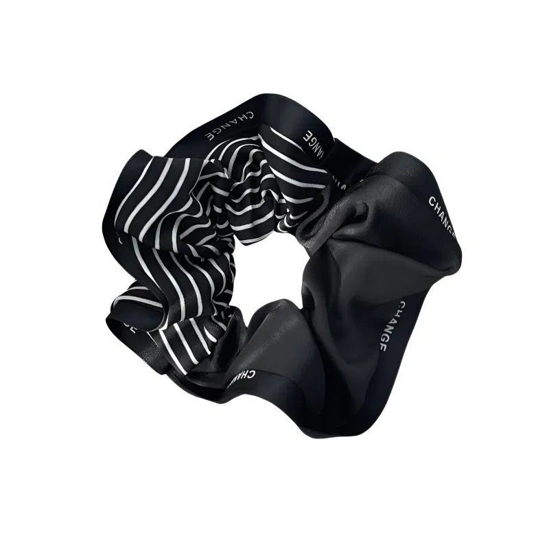 丹琴 韩版黑色拼接条纹大肠圈高级感气质百搭扎马尾发绳法式头绳 布艺 发圈 女款