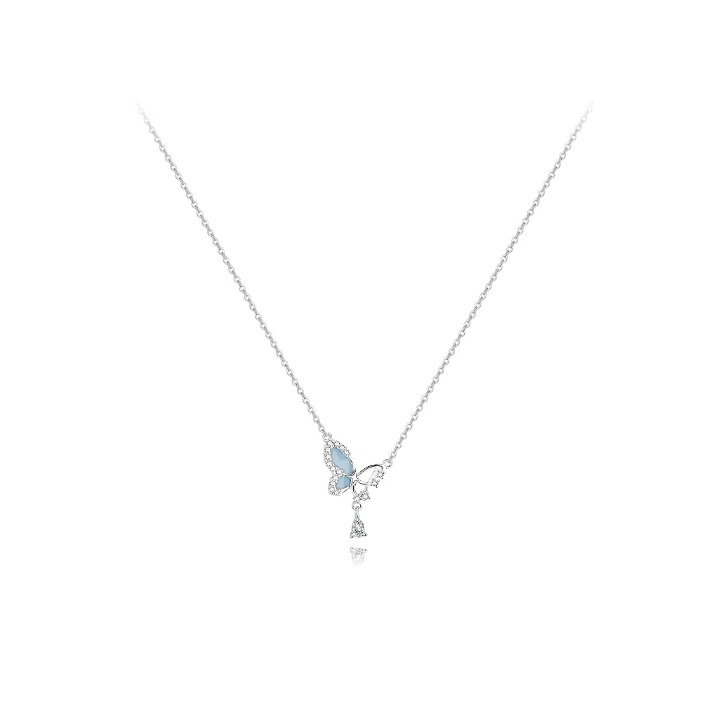 【纯银999】 六桂福珠宝 闪耀蝴蝶 经典百搭小众设计学生日常高级感简约精致轻奢转运约会通勤温柔气质可调节锁骨链#好运 足银 项链 女款