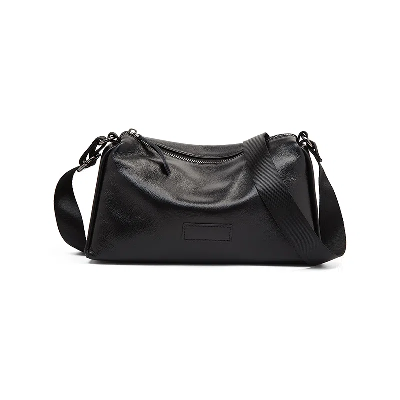 老人头 复古百搭休闲简约纯色枕头包通勤高级设计感斜挎包 头层牛皮 单肩包 女款 黑色