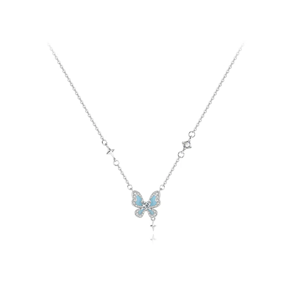 【纯银999】 六桂福珠宝 蝴蝶 小众设计百搭经典高级感学生日常精致简约轻奢转运约会通勤温柔气质可调节锁骨链#好运 足银 项链 女款