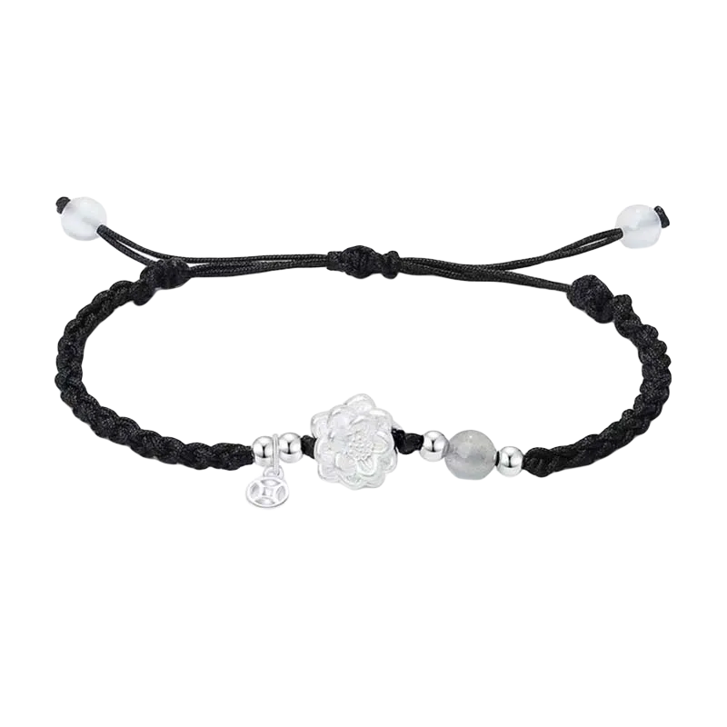 【999纯银 】 色菲尔 新中式莲莲招财 小众设计小清新招财纳福转运珠事业顺利上岸时尚日常通勤百搭可调节#好运 织物 手绳 男女同款情侣款