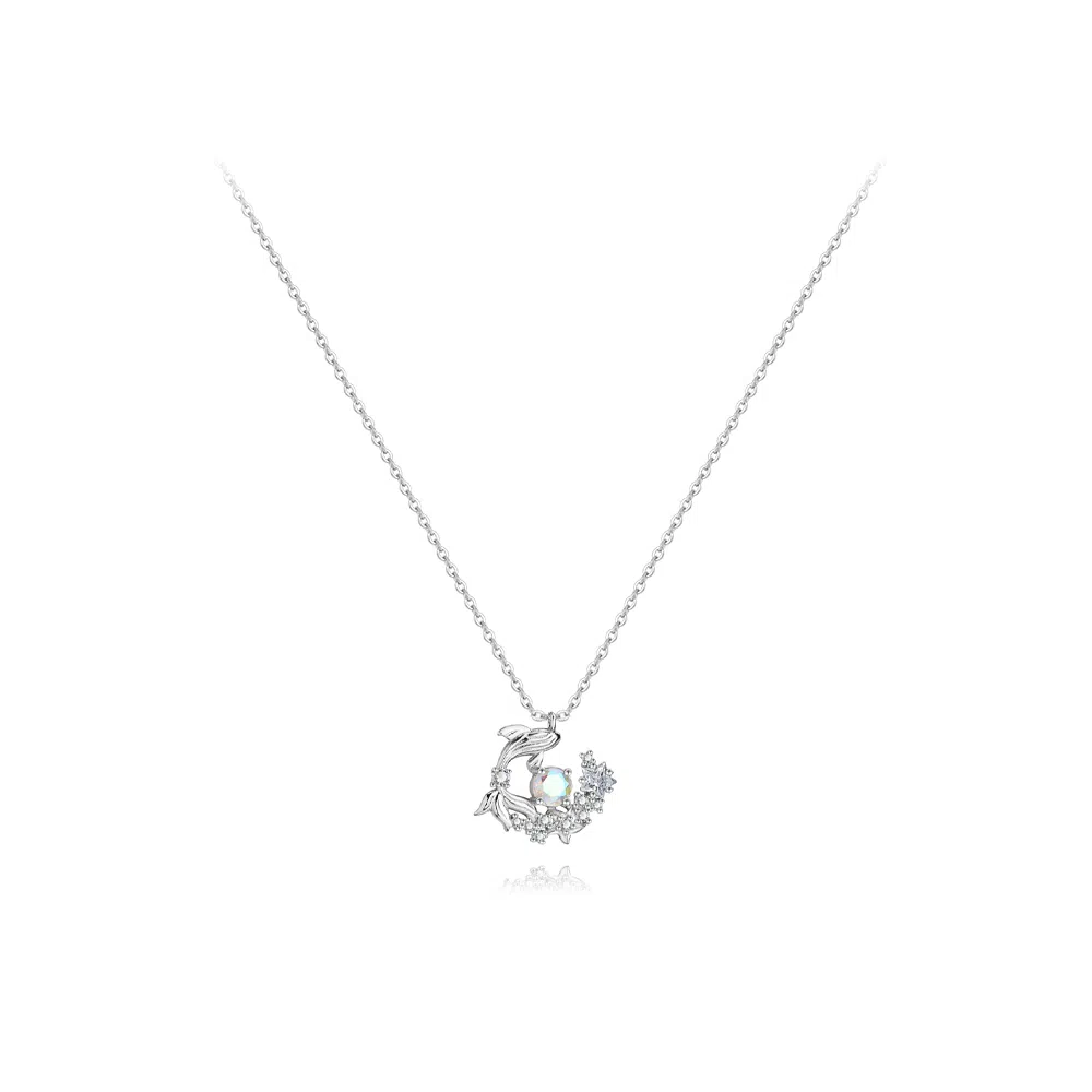 【纯银999】 六桂福珠宝 鲸梦入海 小众设计经典百搭高级感学生日常精致简约轻奢转运约会通勤温柔气质可调节锁骨链 足银 项链 女款