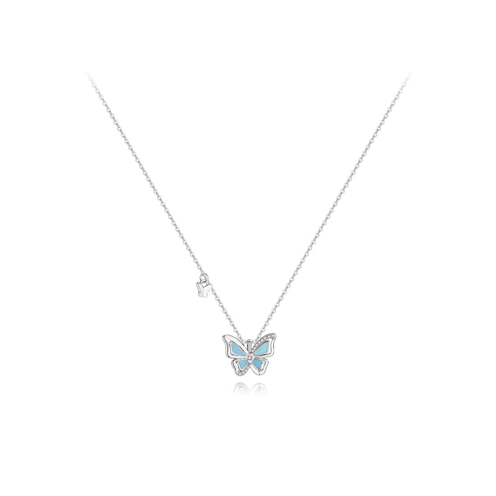 【纯银999】 六桂福珠宝 蝴蝶 经典百搭小众设计高级感学生日常精致简约轻奢转运约会通勤温柔气质可调节锁骨链#好运 足银  项链 女款