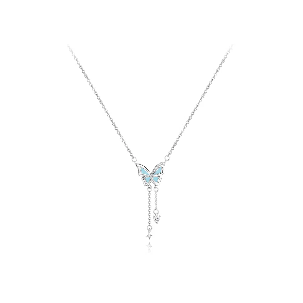 【纯银999】 六桂福珠宝 星光蝴蝶 小众设计百搭经典高级感学生日常精致简约轻奢转运约会通勤温柔气质可调节锁骨链#好运 足银 项链  女款