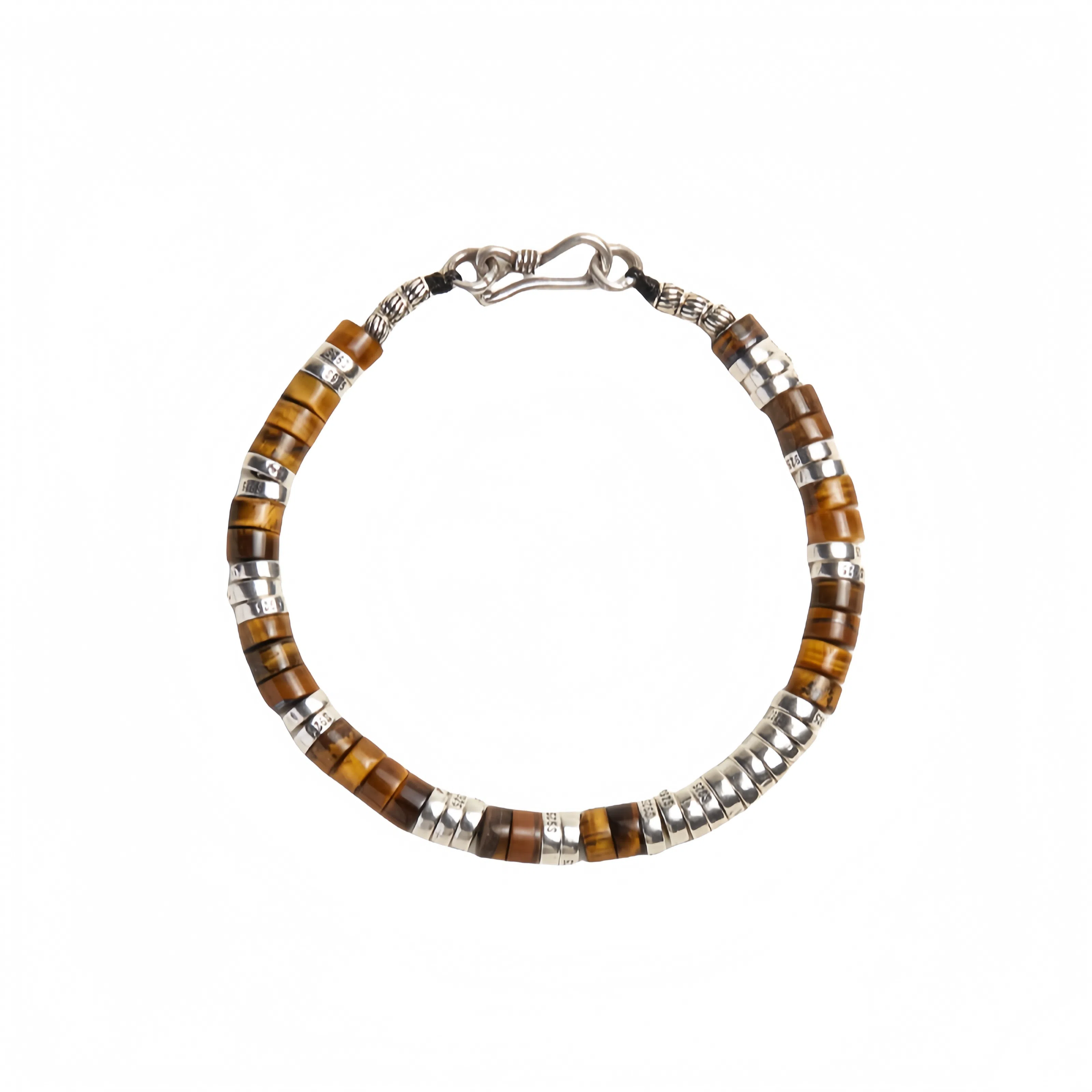 子婳 时尚复古潮流银隔片直切药片单圈串珠新中式国风轻奢高级感个性街头嘻哈风格#好运 虎眼石 手串 男女同款情侣款