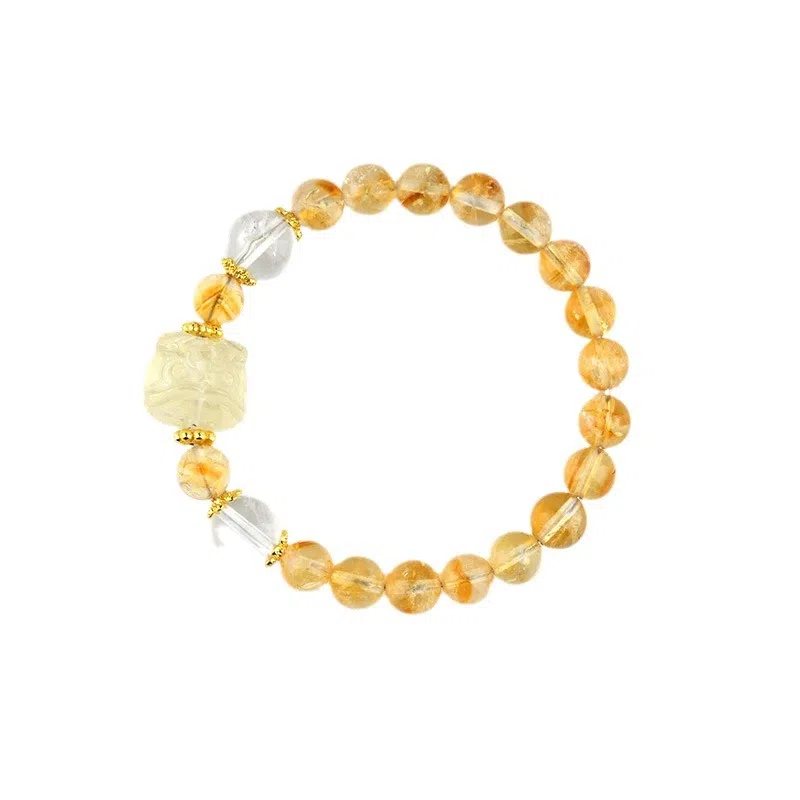 遇点 醒狮手链 #好运小众轻奢风新中式国潮气质精致简约百搭手饰品天然 黄水晶 手串 女款