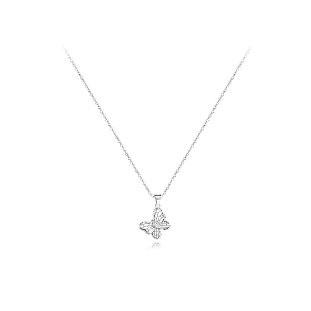 【纯银999】 六桂福珠宝 闪耀蝴蝶 小众设计经典百搭学生日常高级感简约精致轻奢转运约会通勤温柔气质可调节锁骨链#好运 足银 项链 女款
