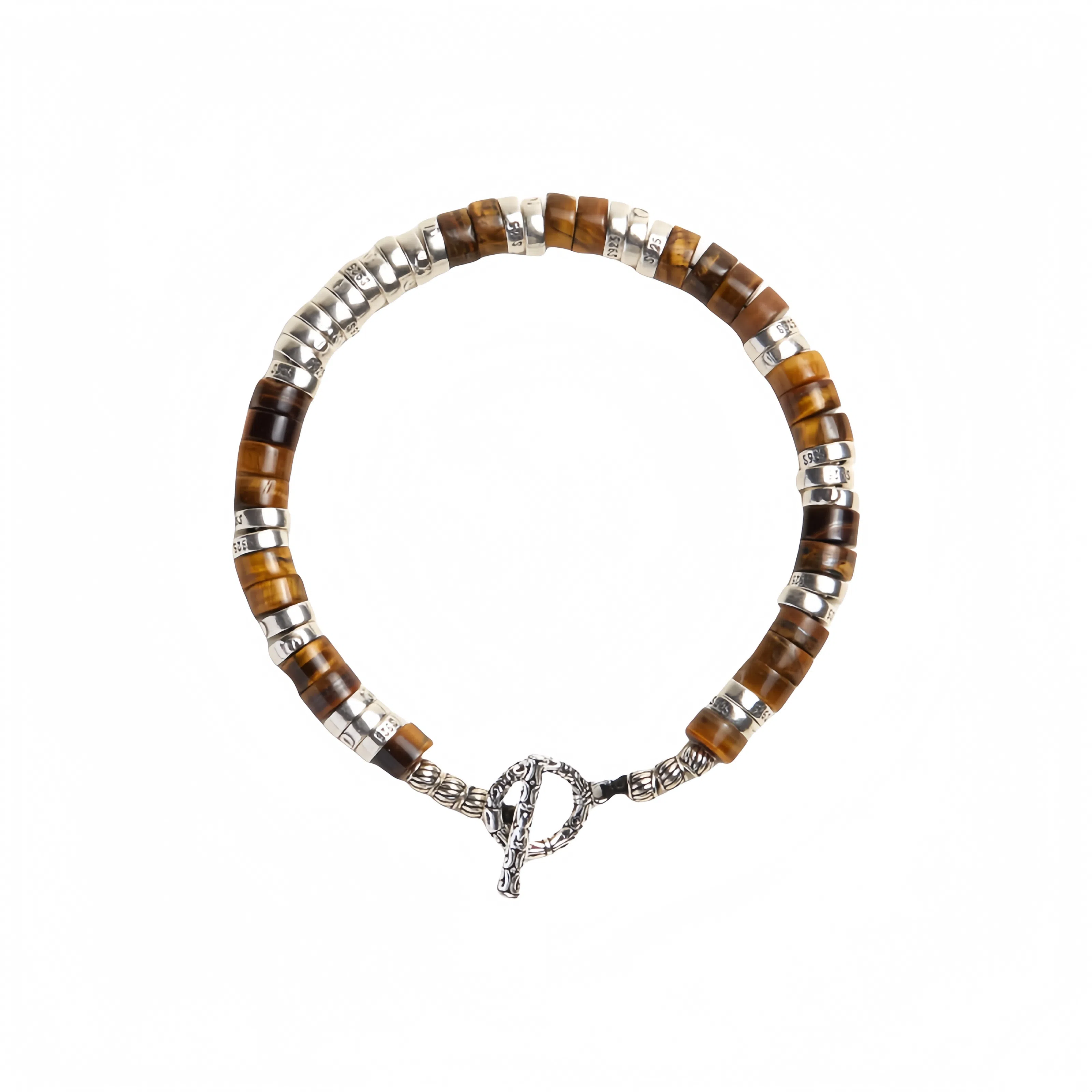 子婳 时尚复古潮流银隔片直切药片单圈串珠新中式国风轻奢高级感个性街头嘻哈风格#好运 虎眼石 手串 男女同款情侣款