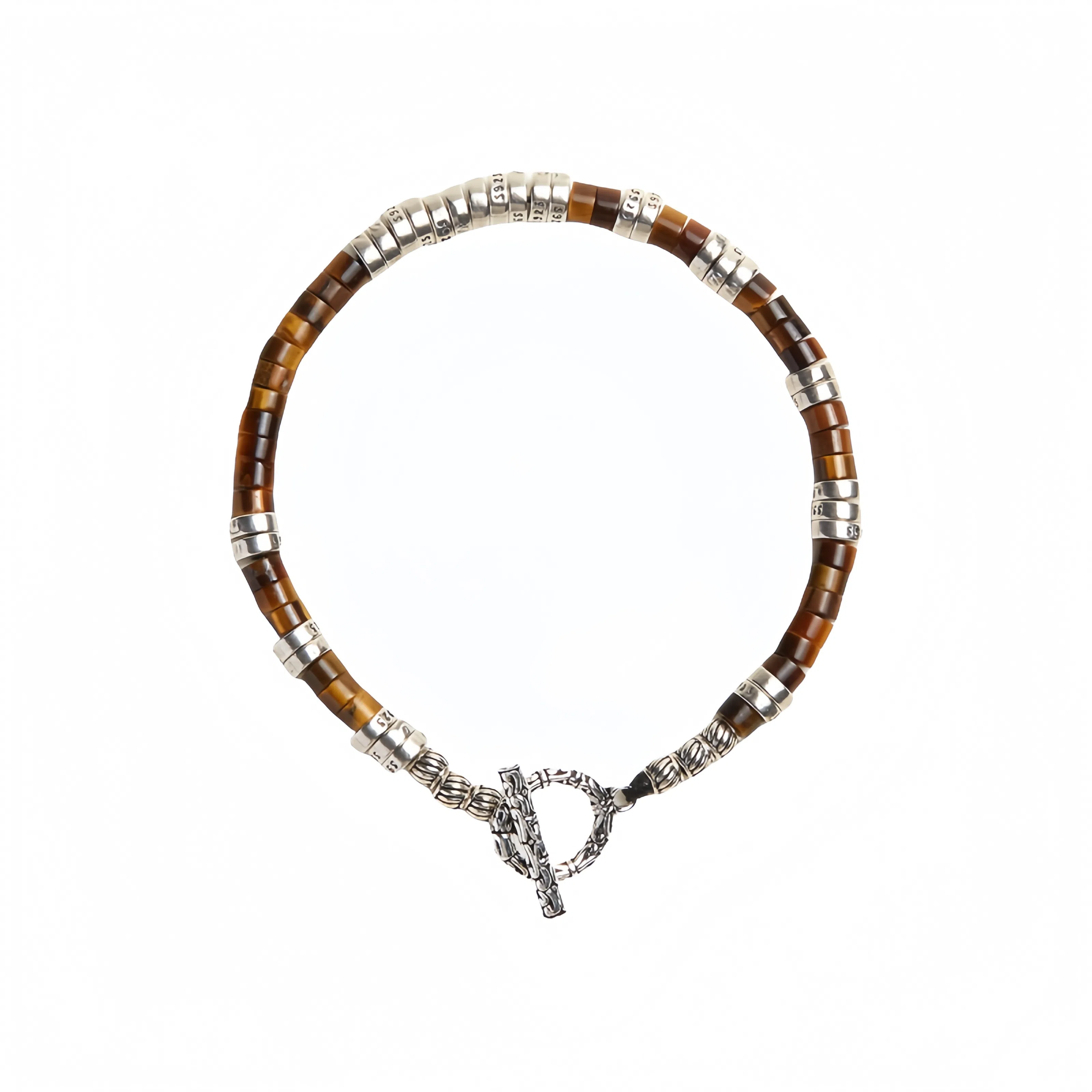 子婳 时尚复古潮流银隔片直切药片单圈串珠新中式国风轻奢高级感个性街头嘻哈风格#好运 虎眼石 手串 男女同款情侣款