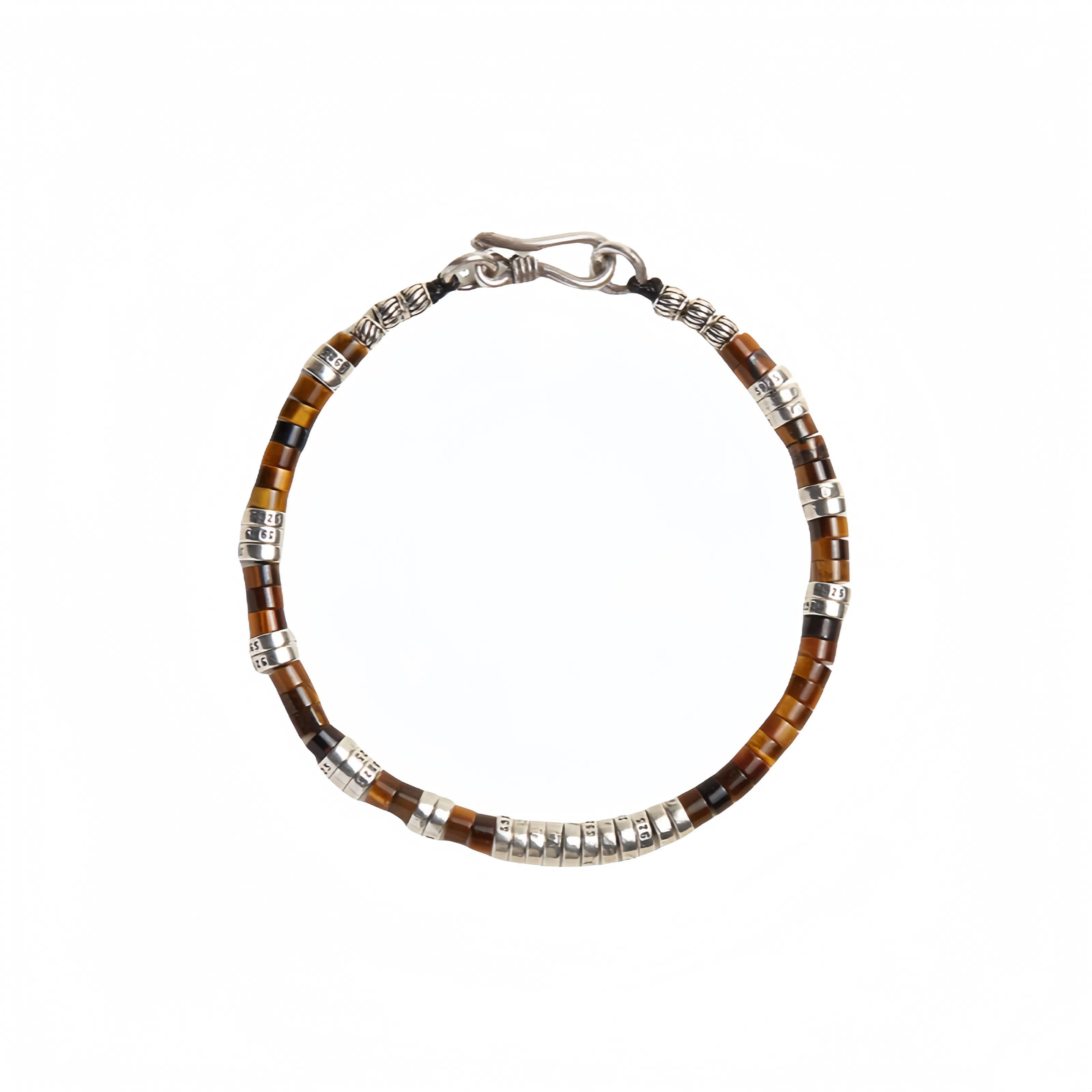 子婳 时尚复古潮流银隔片直切药片单圈串珠新中式国风轻奢高级感个性街头嘻哈风格#好运 虎眼石 手串 男女同款情侣款