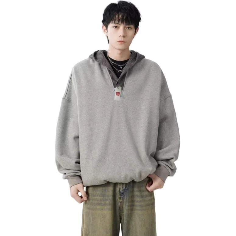 北极绒 纯色套头宽松休闲卫衣 男款