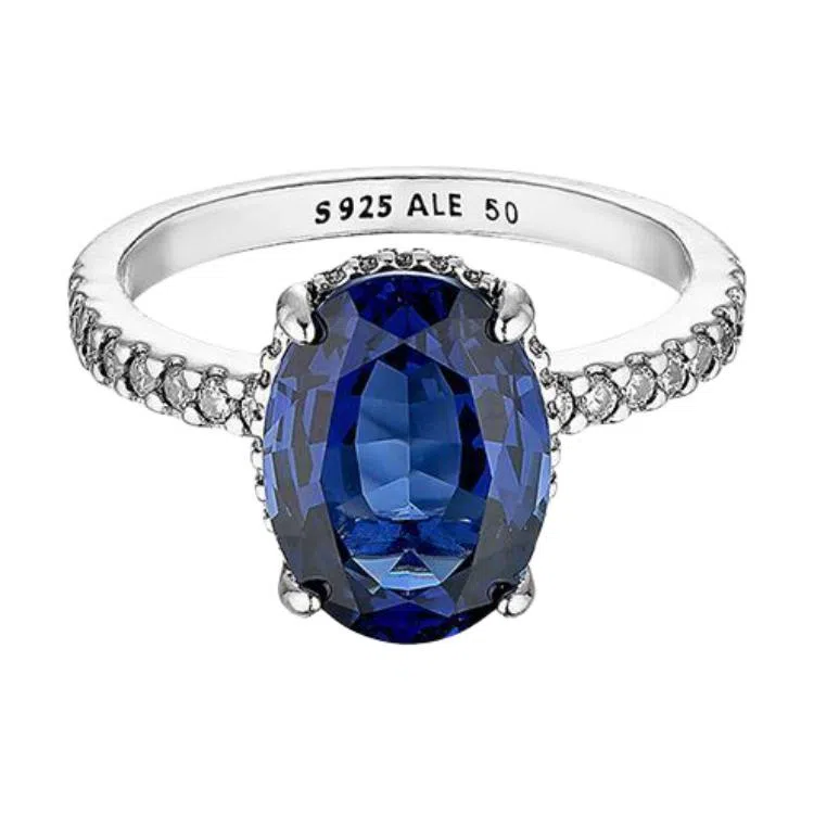 Pandora Hollow Design Silver Ring Blue