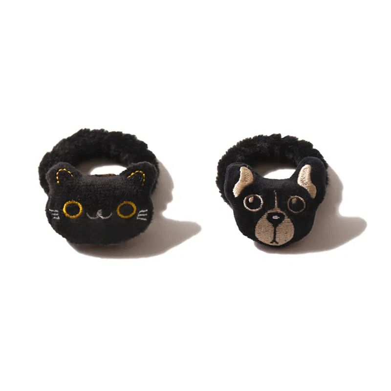 【软萌猫狗日记】 攸委 可爱卡通黑色小猫咪呆萌小狗发圈毛绒创意时尚百搭 锦纶 女生扎发发绳学生闺蜜简约高马尾头饰 女款