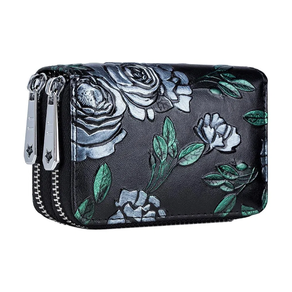 掐尖 彩绘多卡位多功能时尚潮流 牛皮 卡包 常规 女款 多色