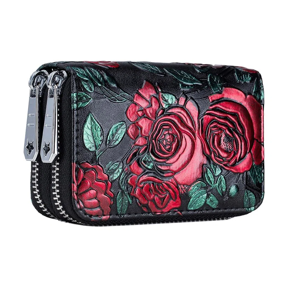 掐尖 彩绘多卡位多功能时尚潮流 牛皮 卡包 常规 女款 多色